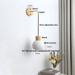 Ceramic Wood Wall Sconce LED Light with Pull Chain Switch - Modern Nordic Style