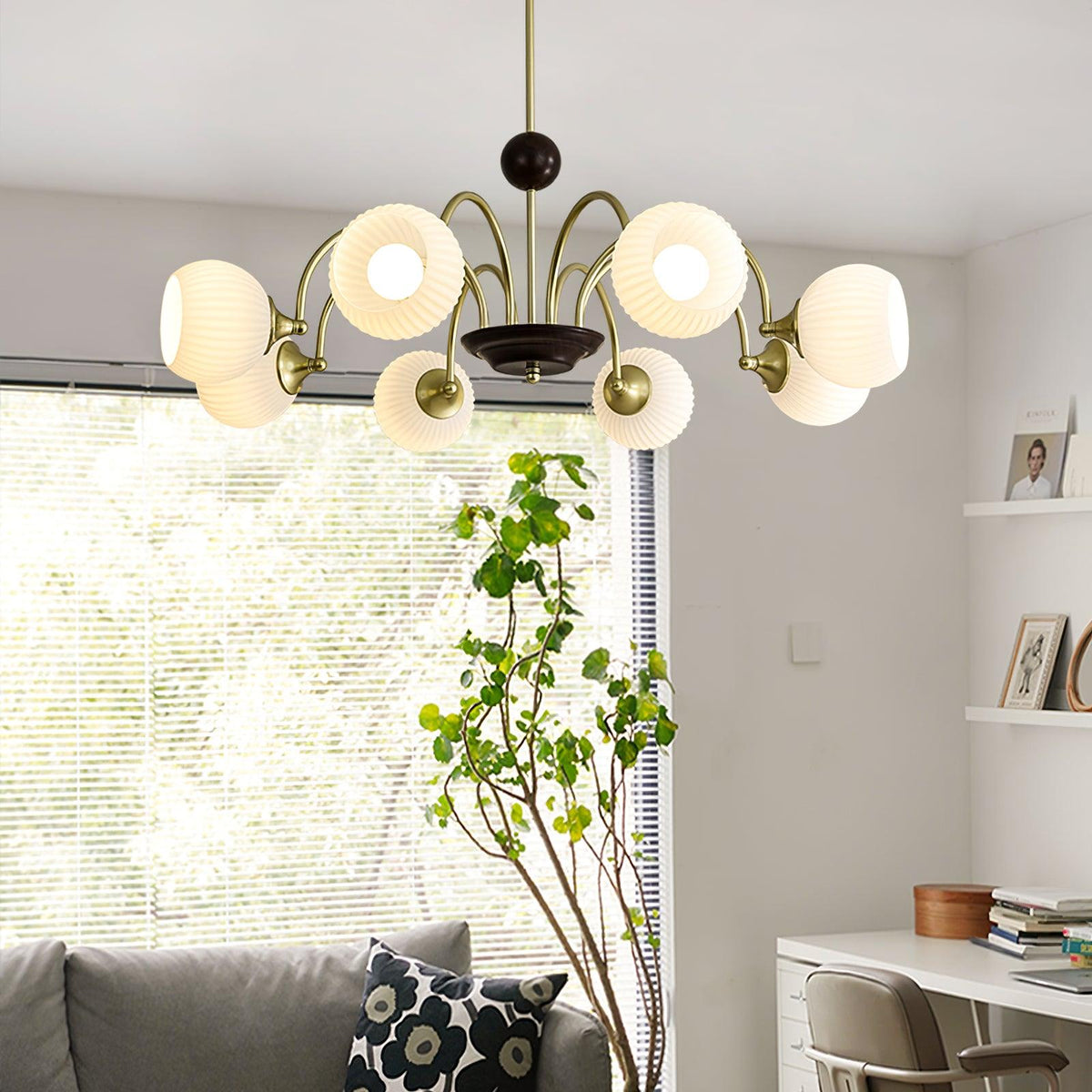 Sculptural Glass Ribbed Chandelier