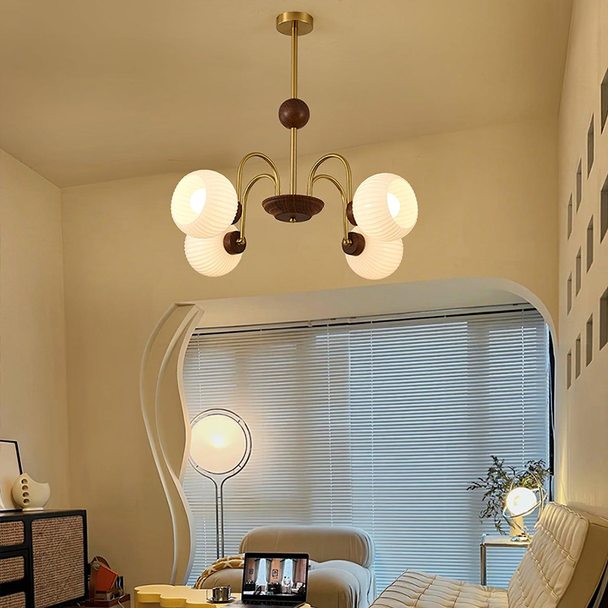 Sculptural Glass Ribbed Chandelier