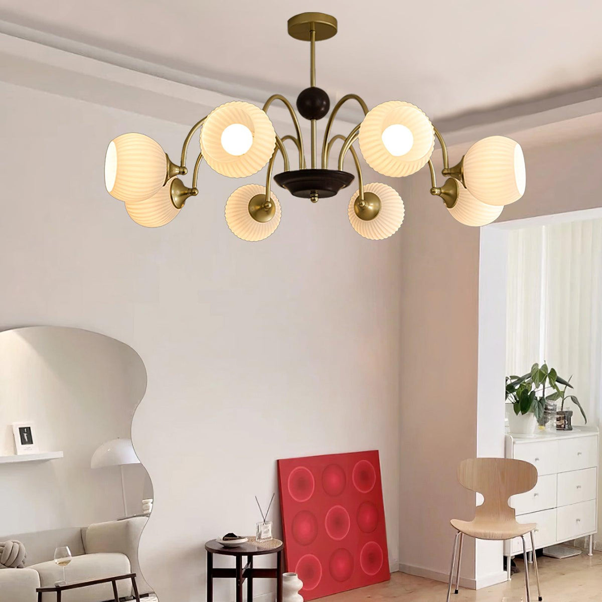 Sculptural Glass Ribbed Chandelier