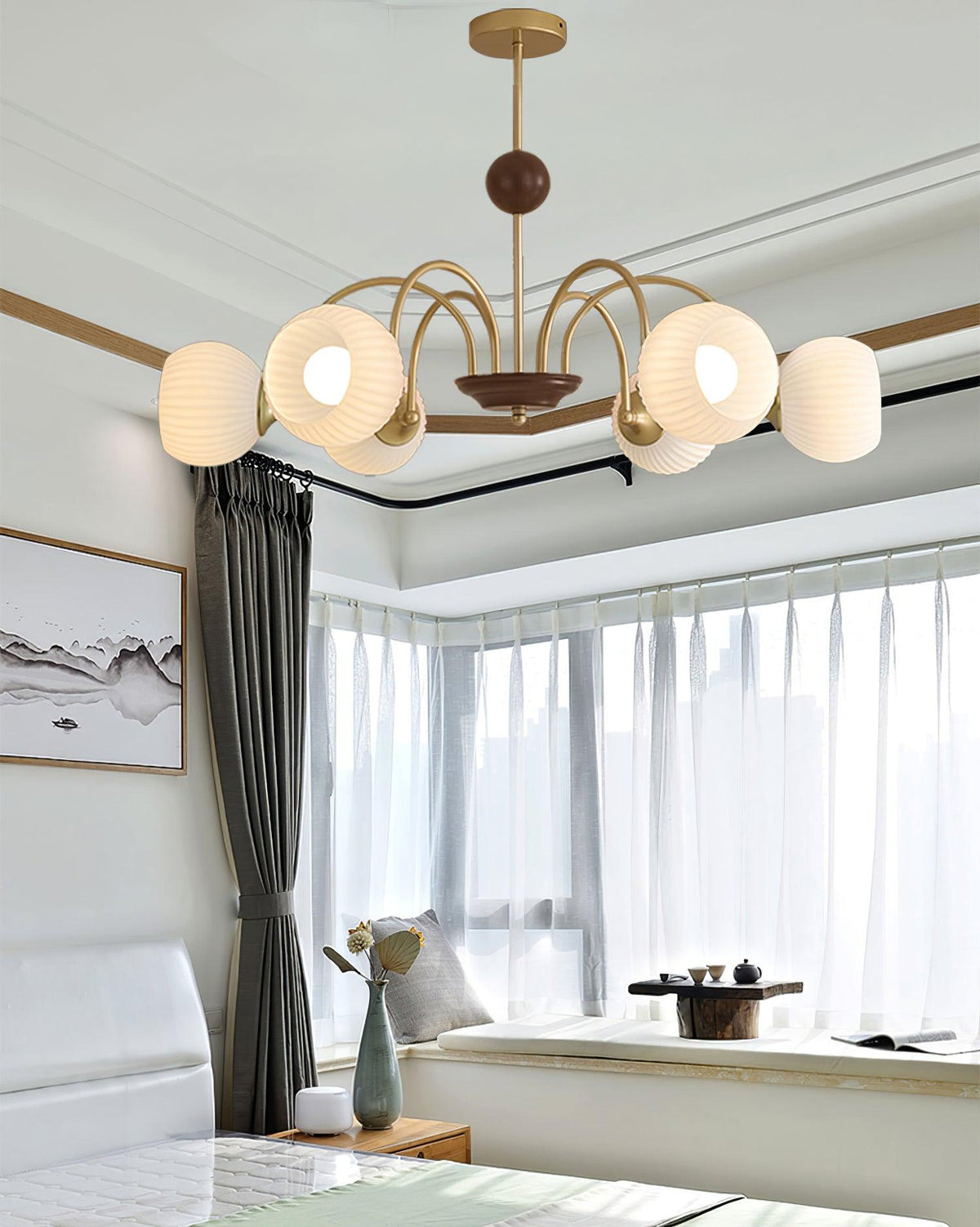 Sculptural Glass Ribbed Chandelier