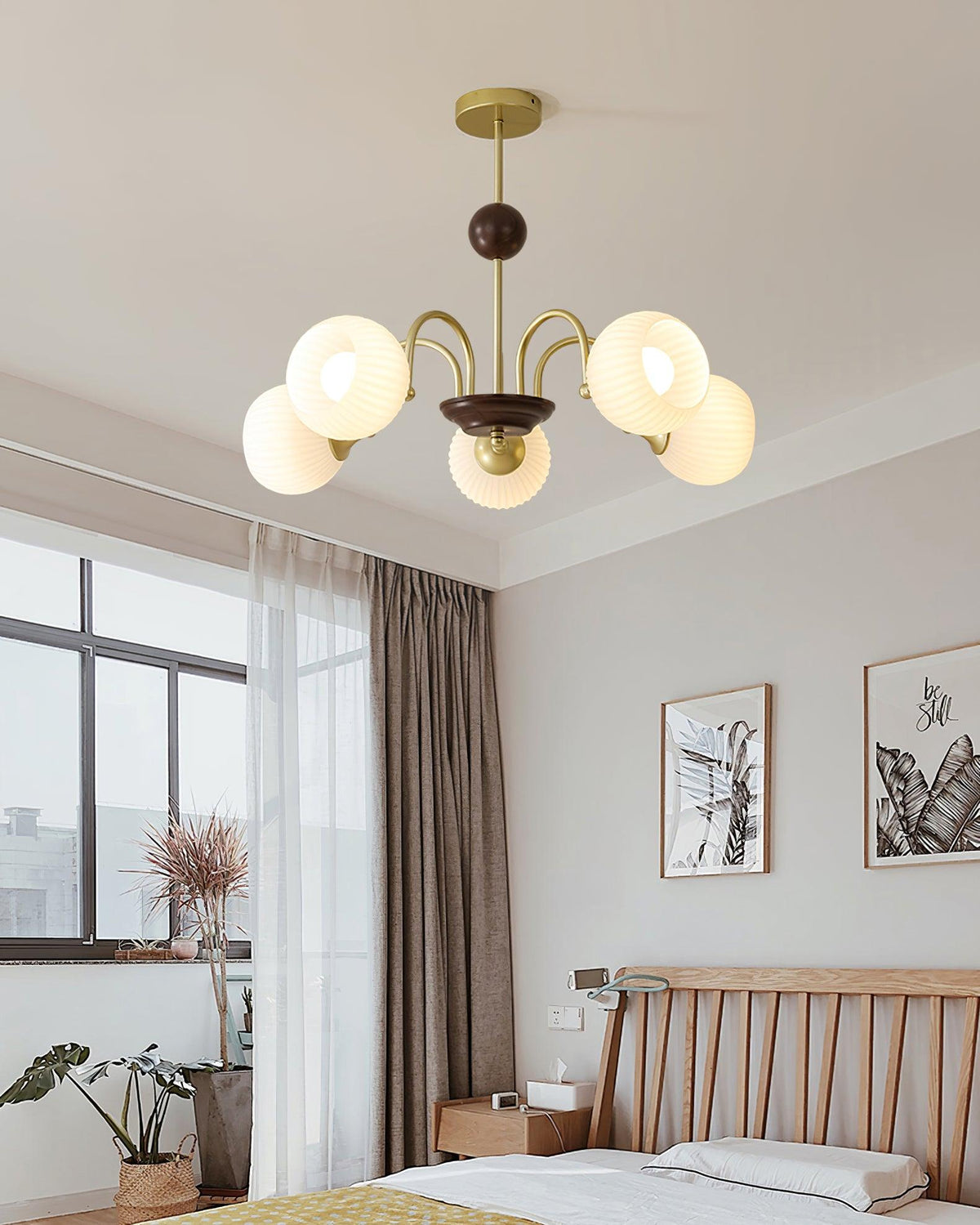 Sculptural Glass Ribbed Chandelier