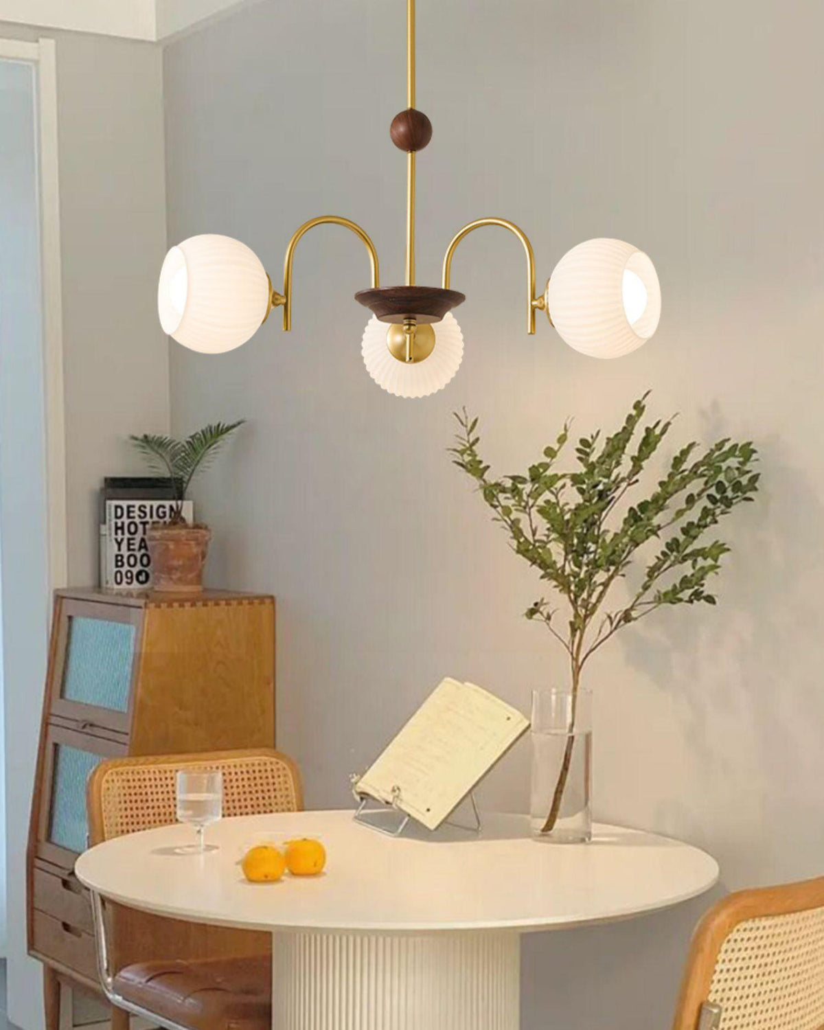 Sculptural Glass Ribbed Chandelier