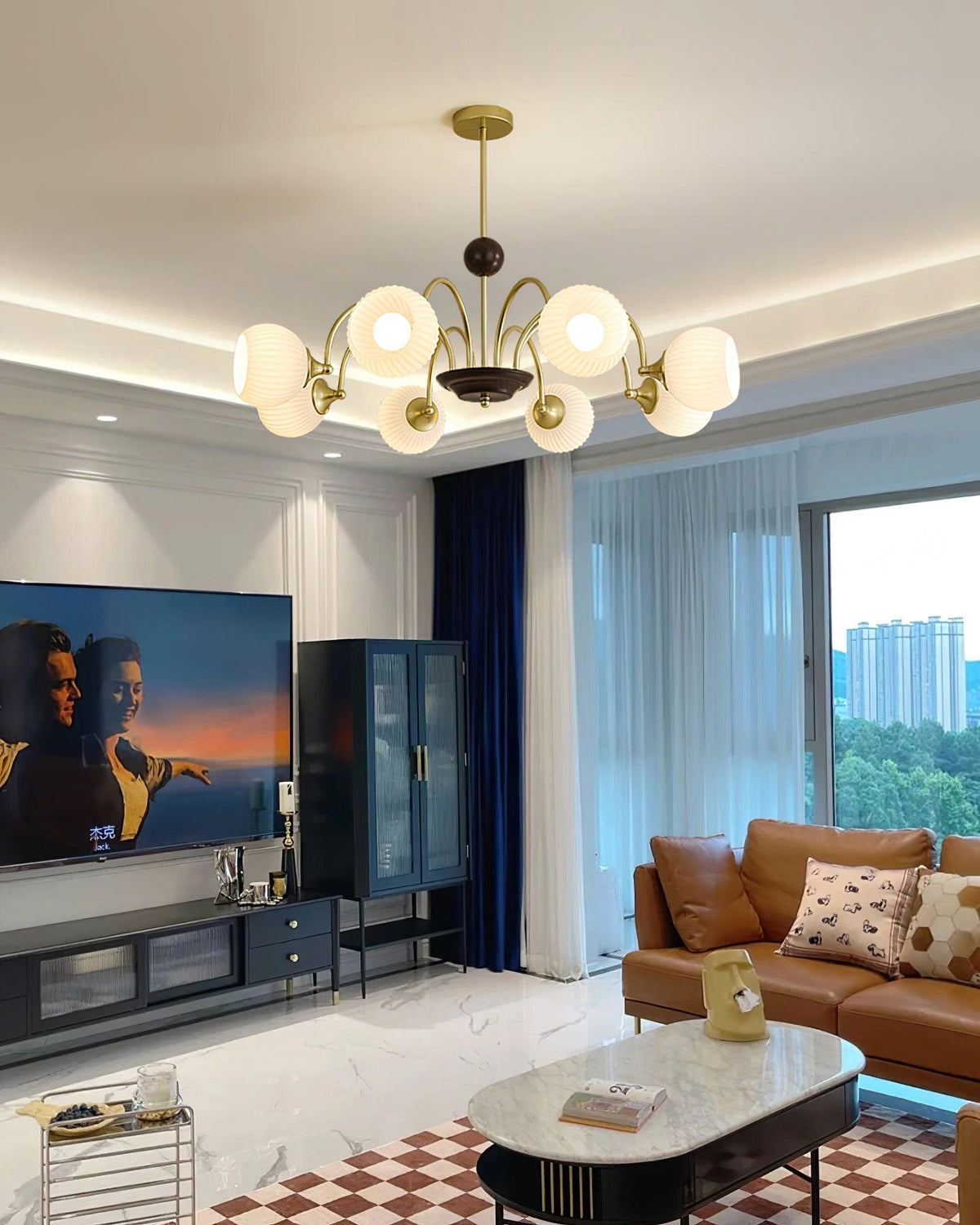 Sculptural Glass Ribbed Chandelier