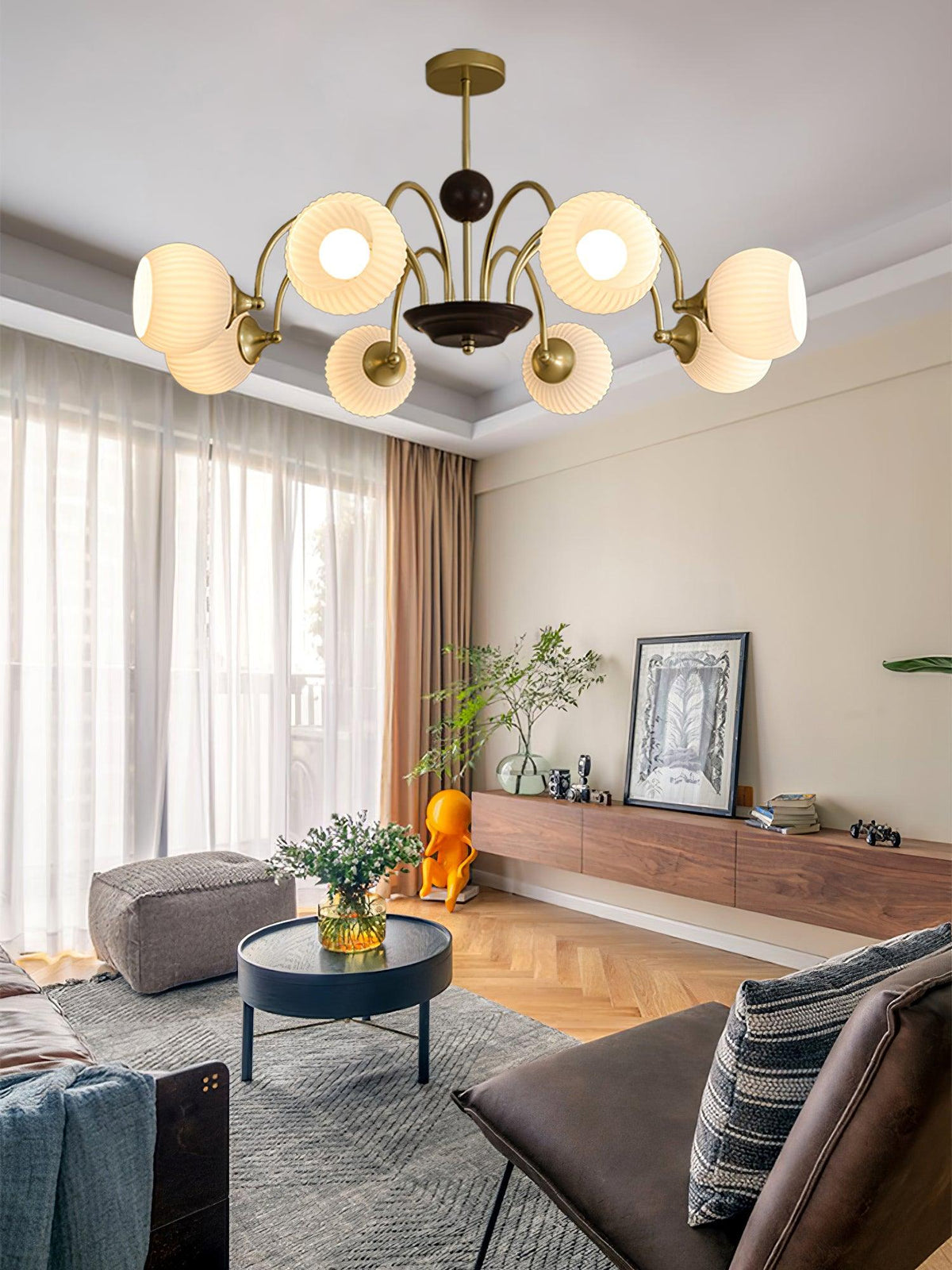 Sculptural Glass Ribbed Chandelier