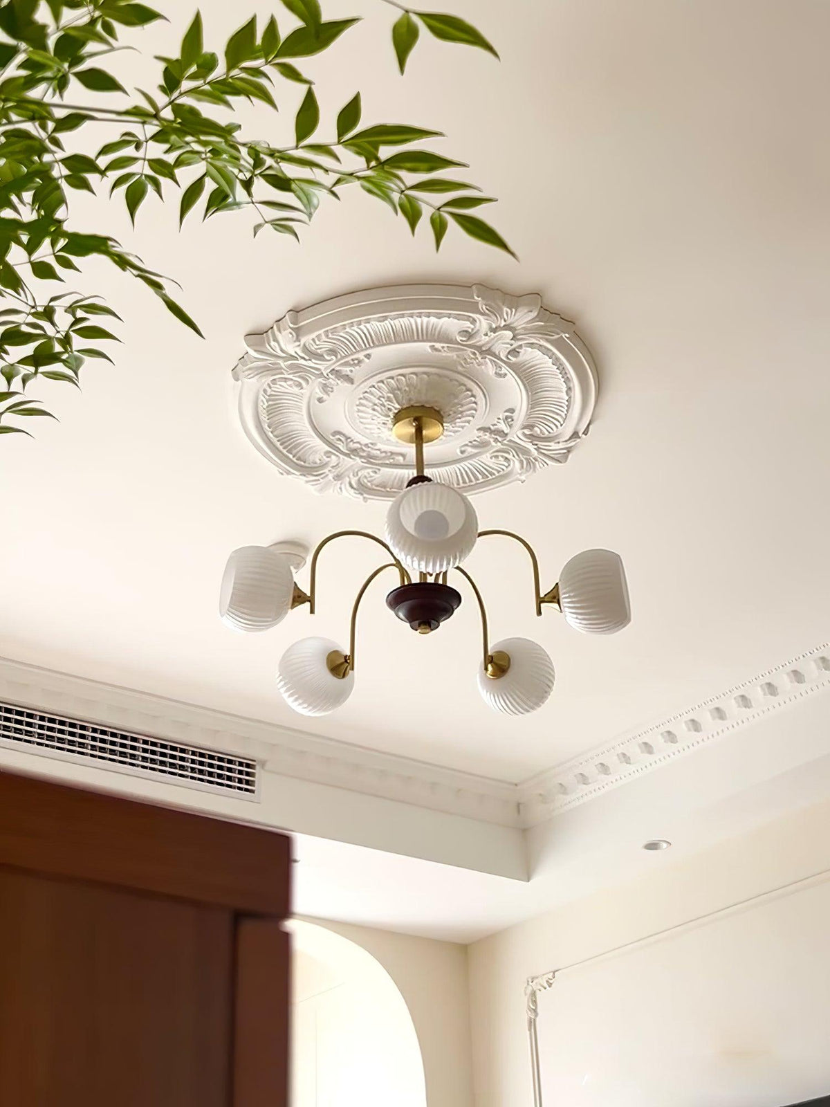 Sculptural Glass Ribbed Chandelier