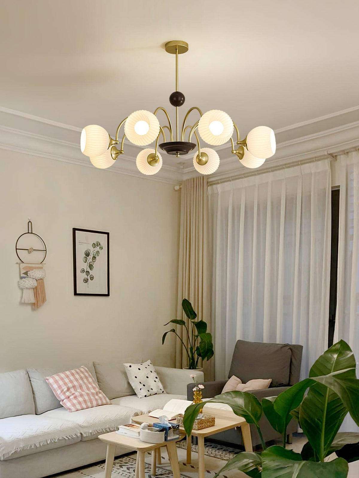 Sculptural Glass Ribbed Chandelier