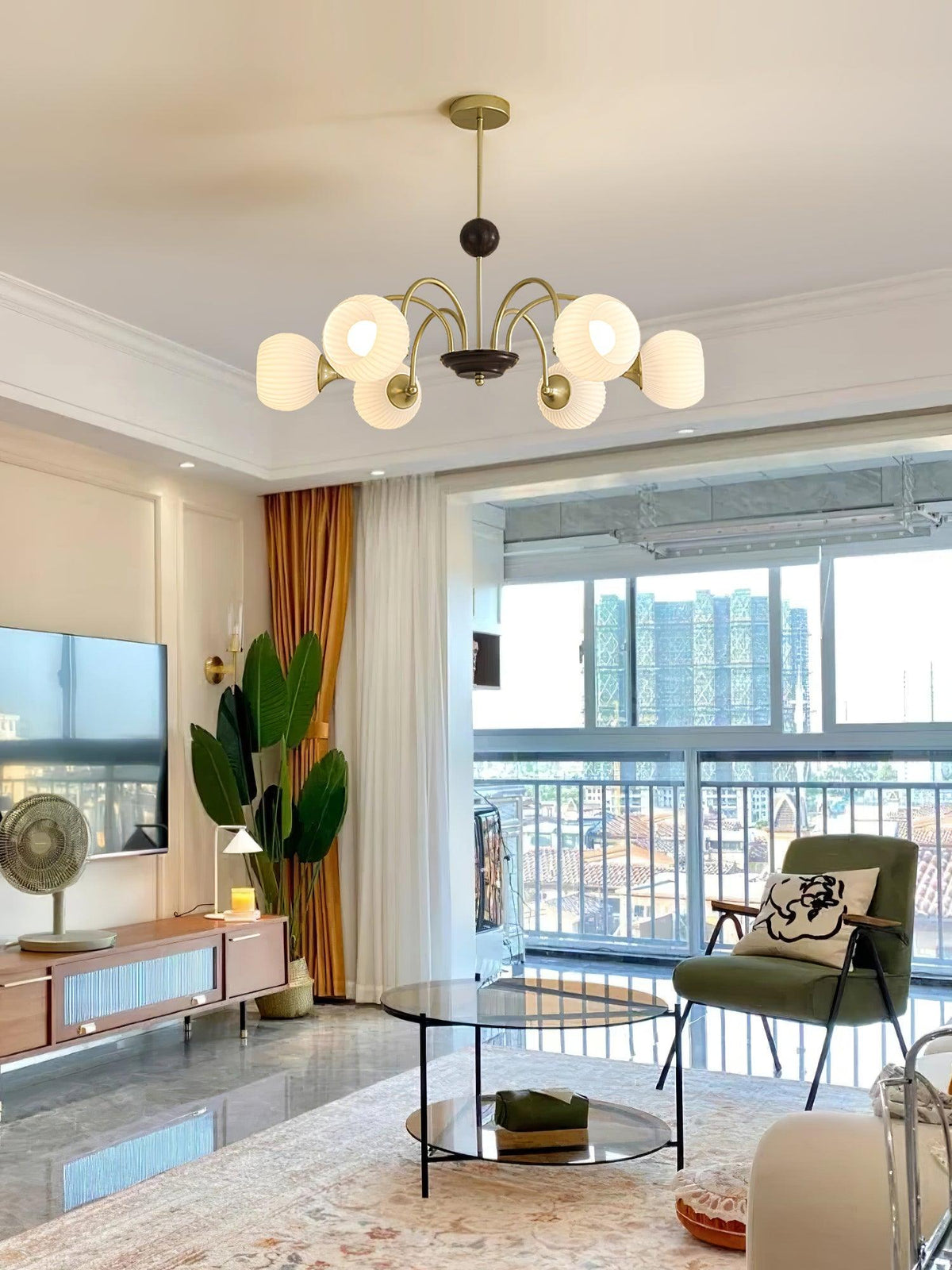 Sculptural Glass Ribbed Chandelier