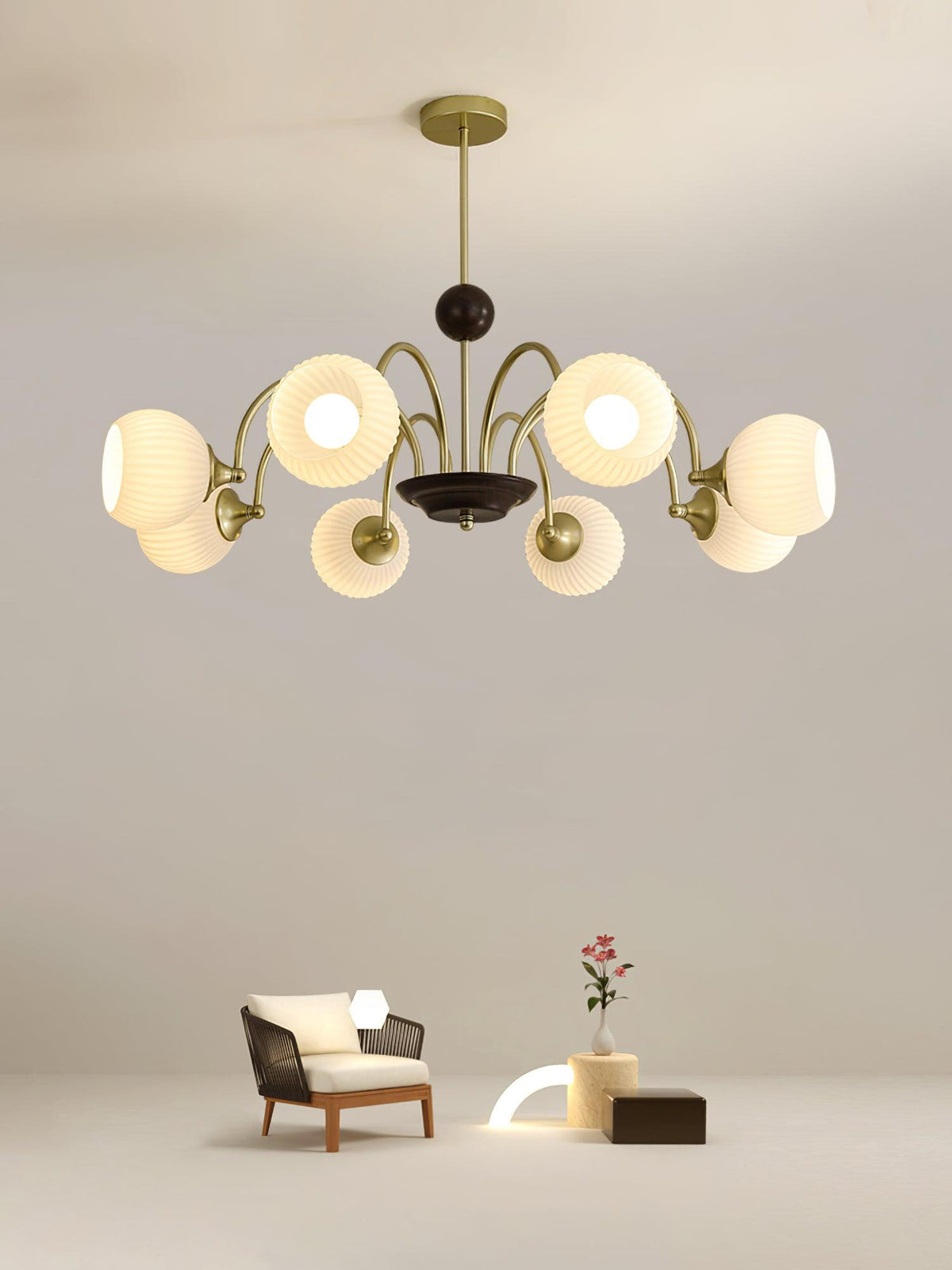 Sculptural Glass Ribbed Chandelier