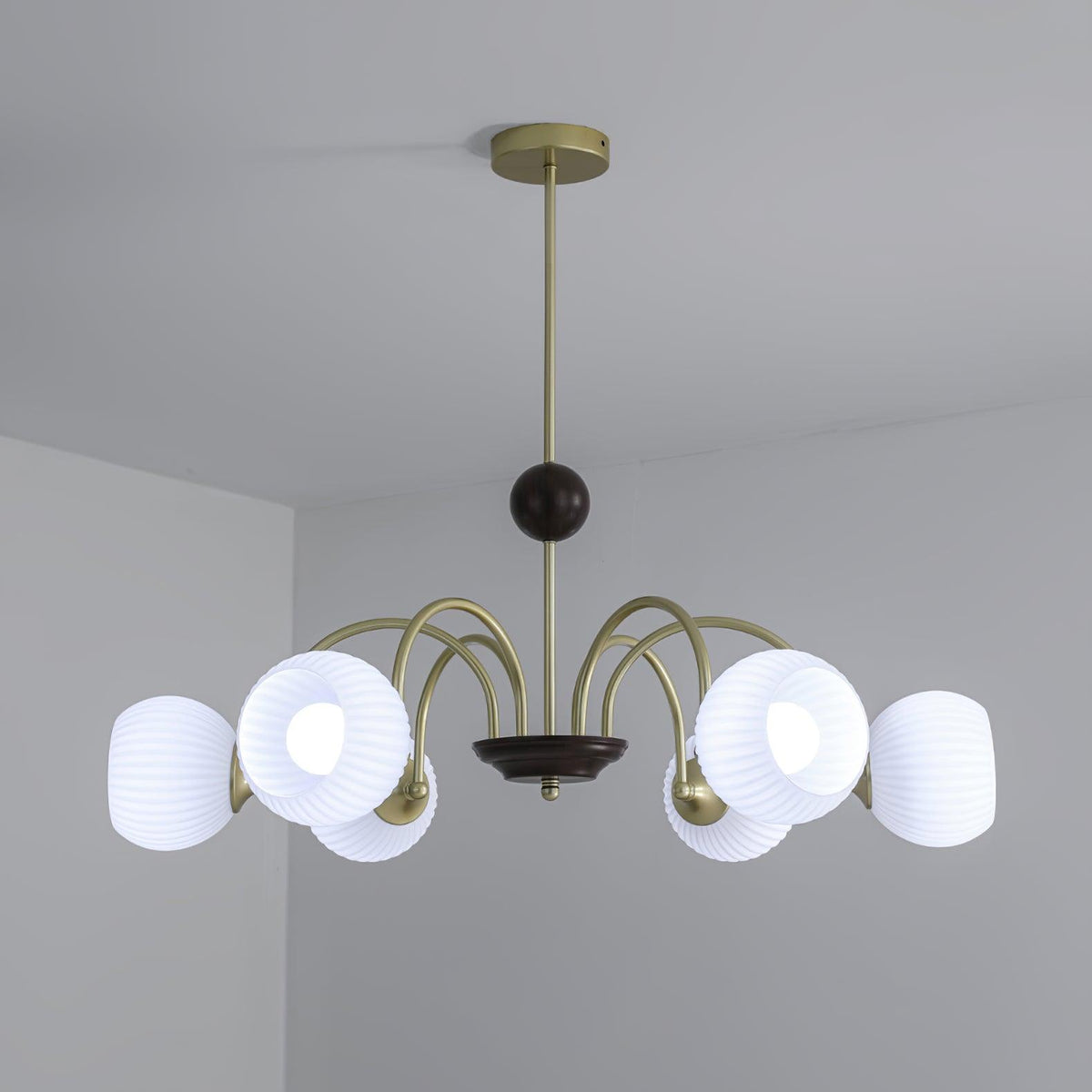 Sculptural Glass Ribbed Chandelier