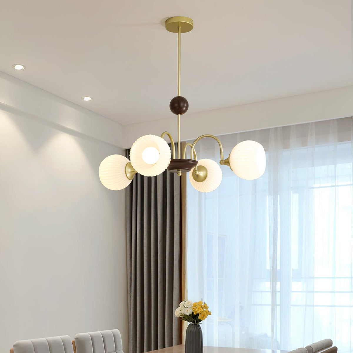 Sculptural Glass Ribbed Chandelier