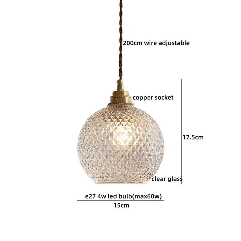 Copper Glass Chandelier LED Pendant Light for Living Room Dining Bar Kitchen