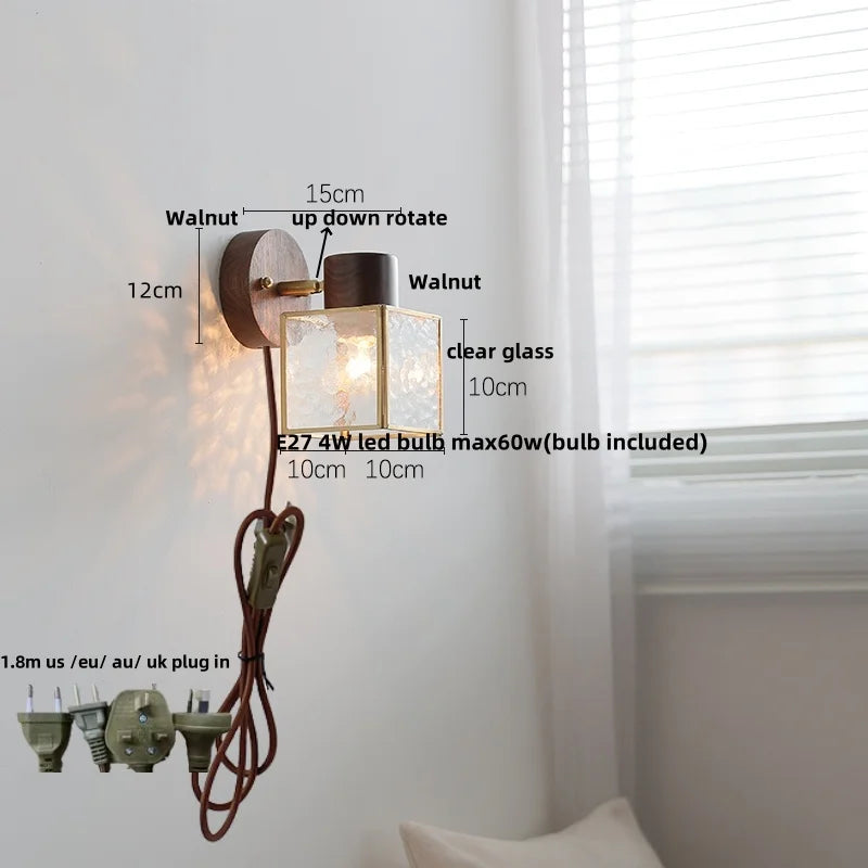 Walnut Wood LED Wall Sconce, Nordic Modern Bathroom Mirror Light, White Ceramic Rotate