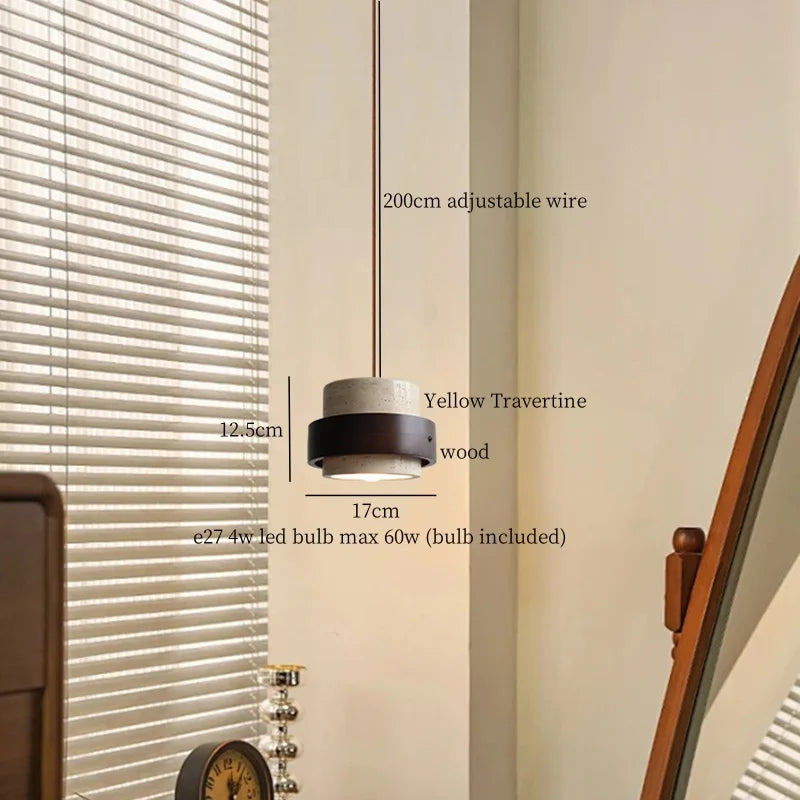 Afralia™ Yellow Travertine LED Hanging Lamps Pendant Light for Living Room Bedroom Loft