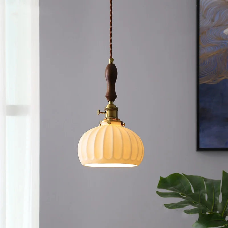Ceramic Copper Chandelier LED Pendant Light Modern Hanging Lamp for Home Decor