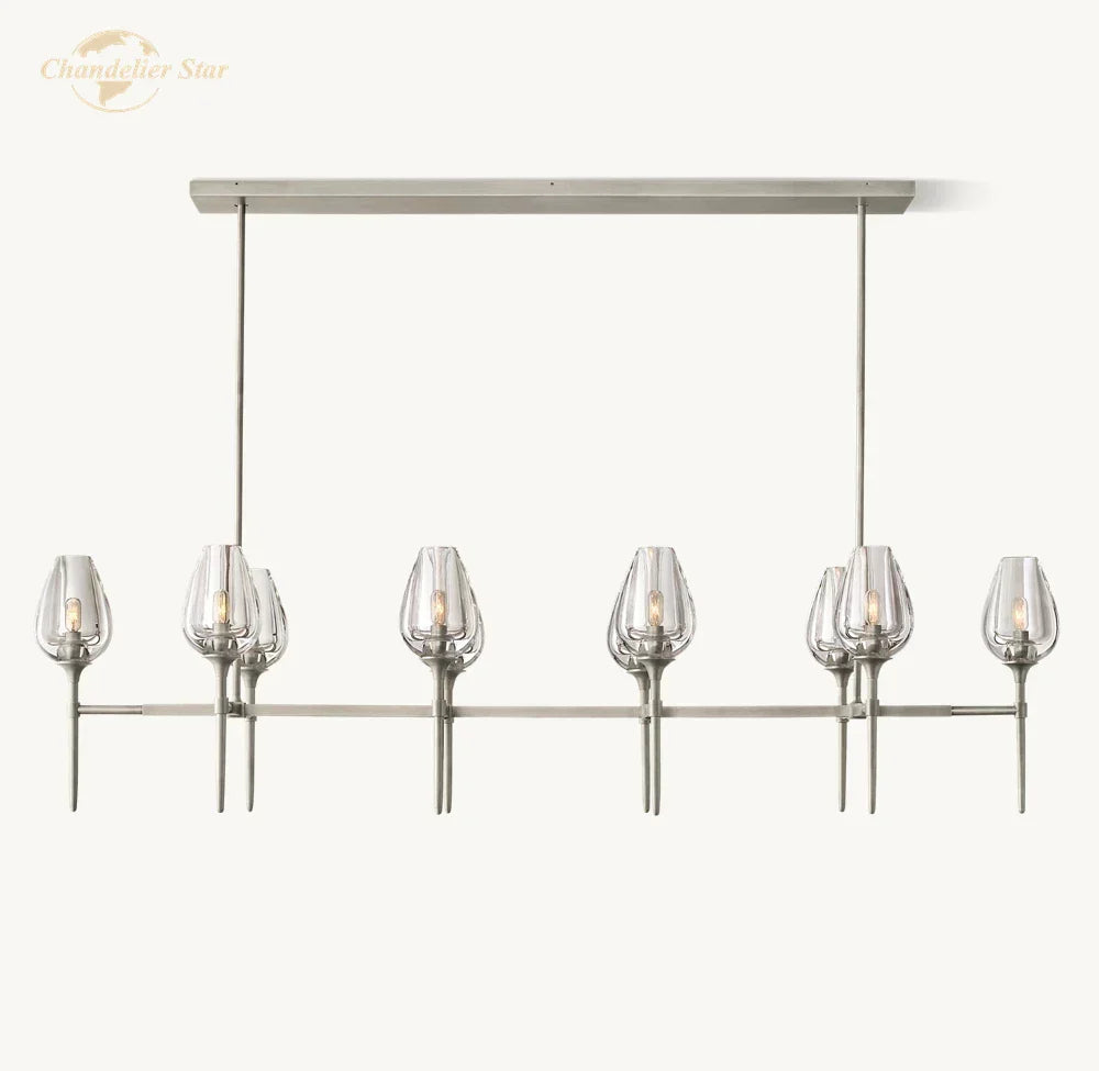 Tulip Linear Crystal Chandelier Brass Chrome Black Pendant Lights