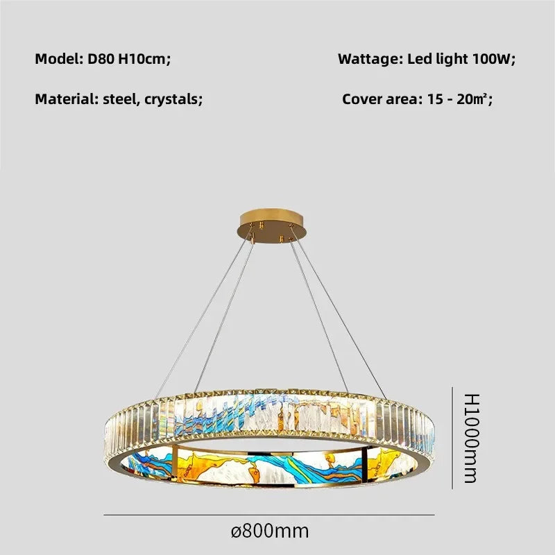 Circle Steel LED Pendant Chandelier, Modern Dimmable Lighting for Living Room Home Decor