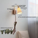 Nordic LED Wall Lights Pull Chain Switch Bedside Lamp Walnut Ash Glass Copper