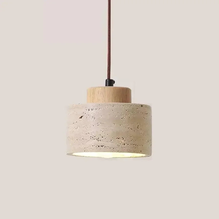 LED Pendant Light: Modern Nordic Wood Canopy Yellow Travertine Luminaire