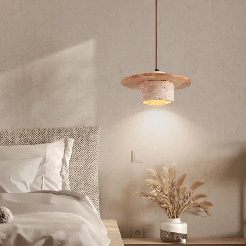 Wabi Sabi LED Pendant Lamps Yellow Travertine Wood Hanging Lights