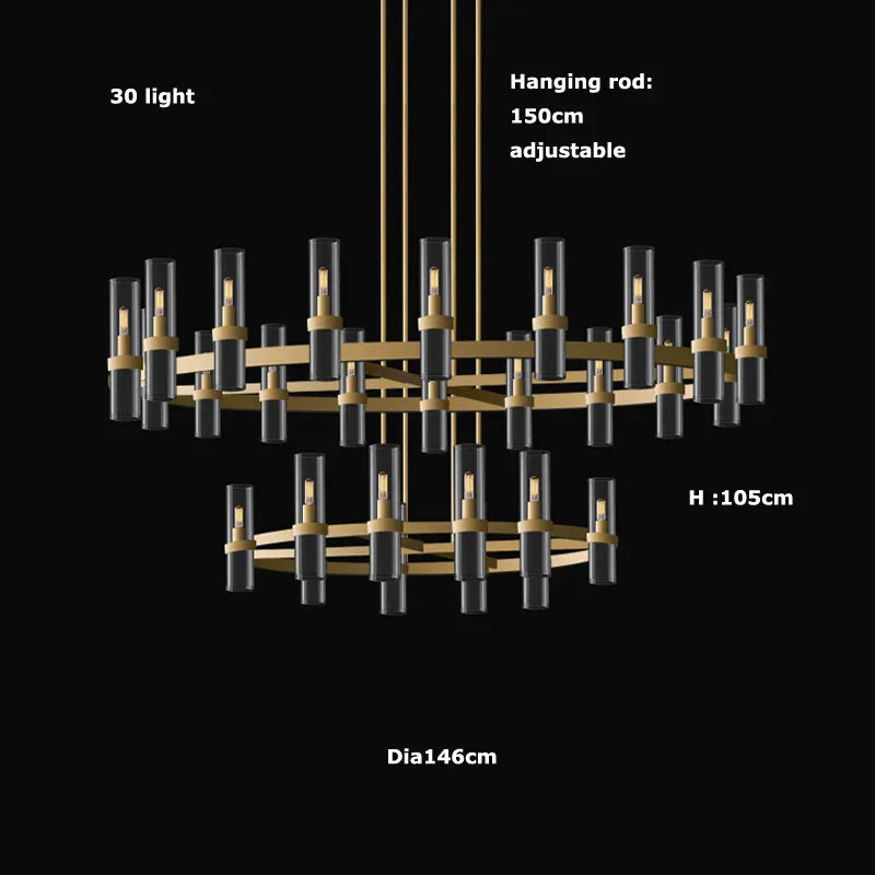 Modern Copper Glass Black Gold Round Chandelier LED Lighting Fixture