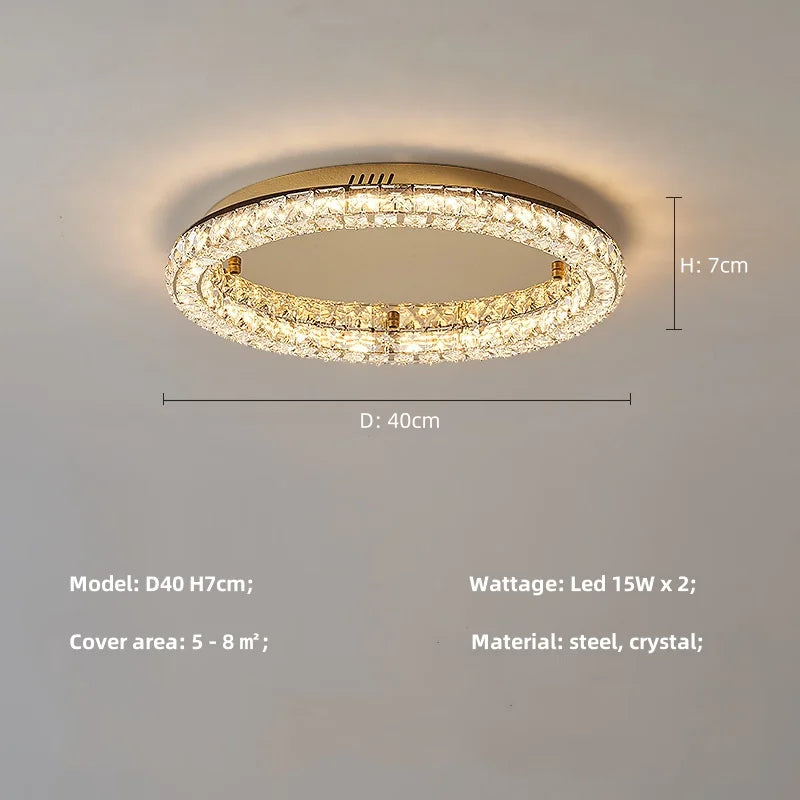 Afralia™ Modern Luxury Dimmable Crystal Chandelier Round Steel LED Ceiling Light