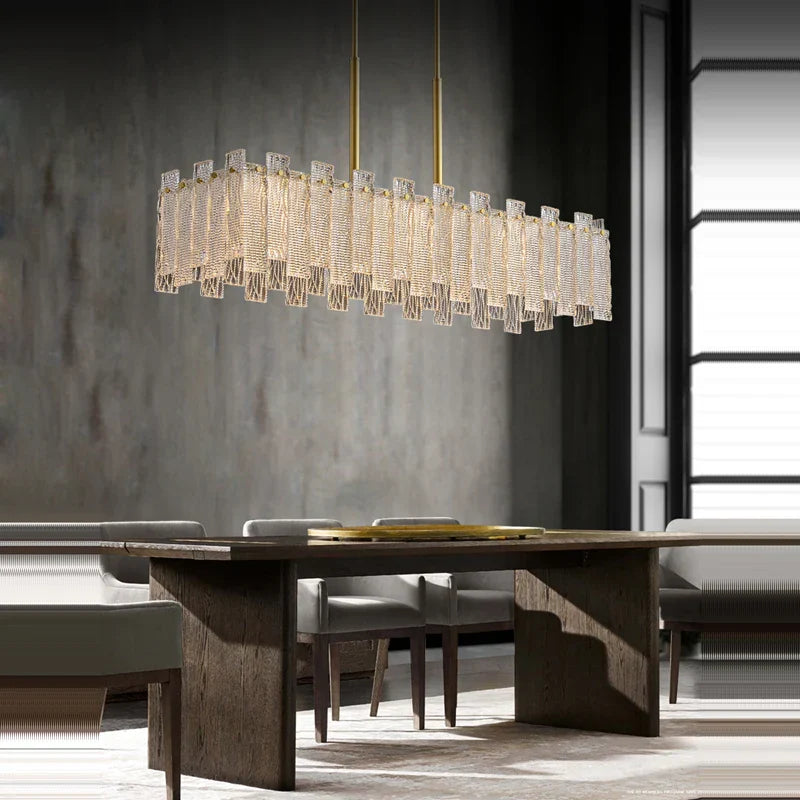 Art Deco Golden Copper Glass Chandelier LED Lighting Fixture