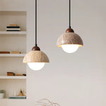 Afralia™ Yellow Travertine LED Pendant Light - Japanese Style Vintage Hanging Lamp