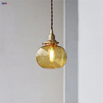 Amber Glass Ball LED Pendant Light, Modern Nordic Hanging Lamp for Home Decor