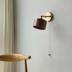 Walnut Wood LED Wall Lamp Sconce Rotatable Up Down Pull Chain Switch Canopy