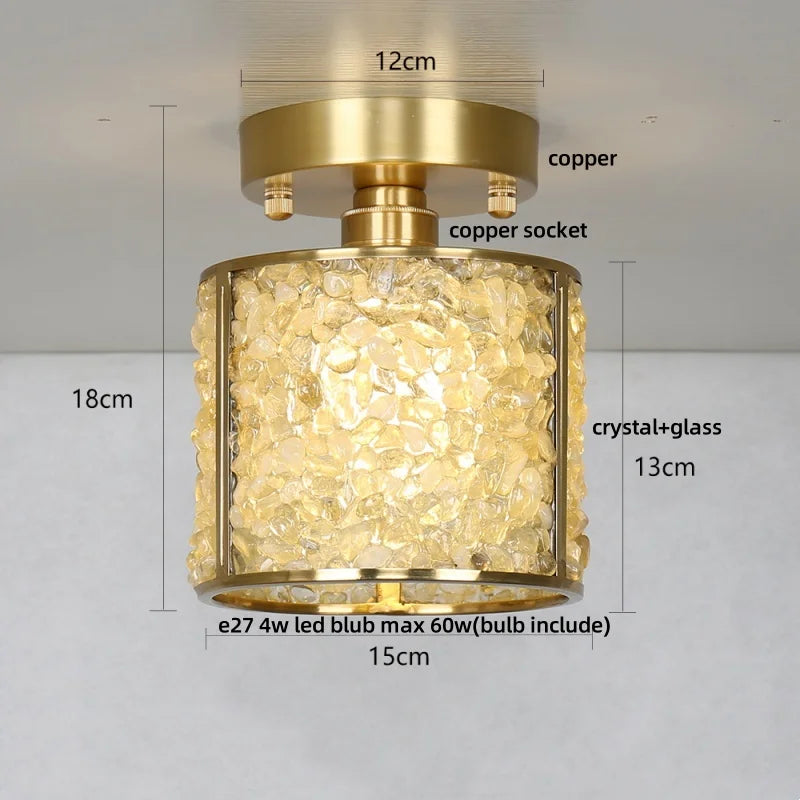 Copper Canopy LED Ceiling Light Glass Crystal Nordic Modern Decor for Home