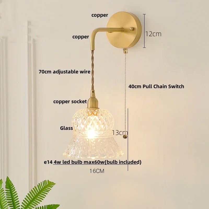Afralia™ Glass LED Wall Sconce: Modern Nordic Design with Pull Chain Switch