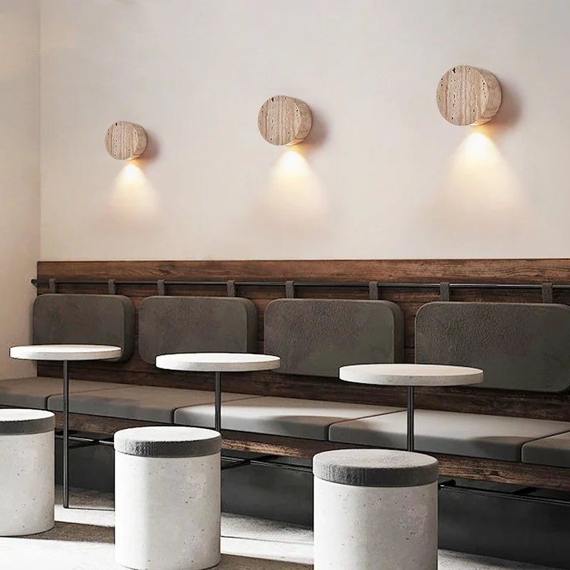 Yellow Travertine Stone LED Wall Sconce - Modern Nordic Design