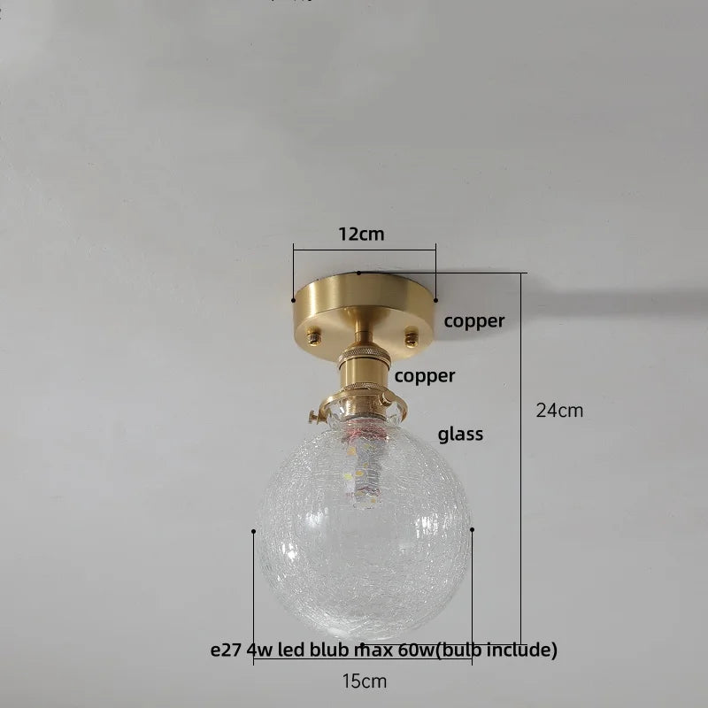Glass LED Ceiling Light for Living Room, Modern Copper Canopy, Nordic Style Fixtures