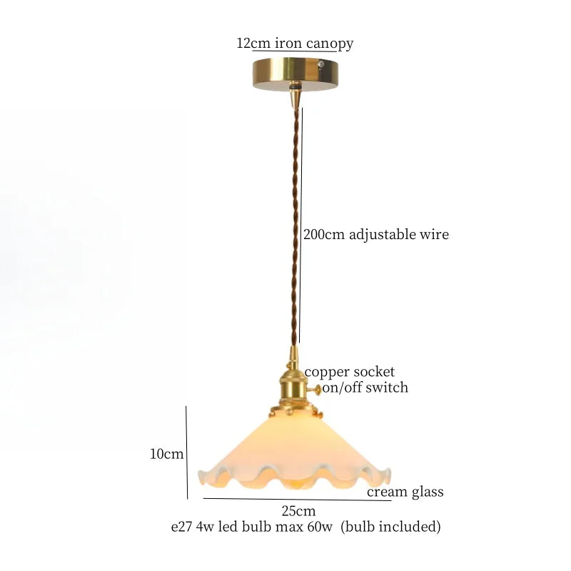 White Ceramic LED Pendant Lamps with Vintage Brass Finish