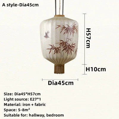 Handmade Japanese Lantern Painting Pendant Lamp Fabric Chandelier