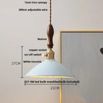 Afralia™ Ceramic Knob Switch LED Pendant Lamp, Nordic Walnut Wood Hanging Light Fixtures for Living Room
