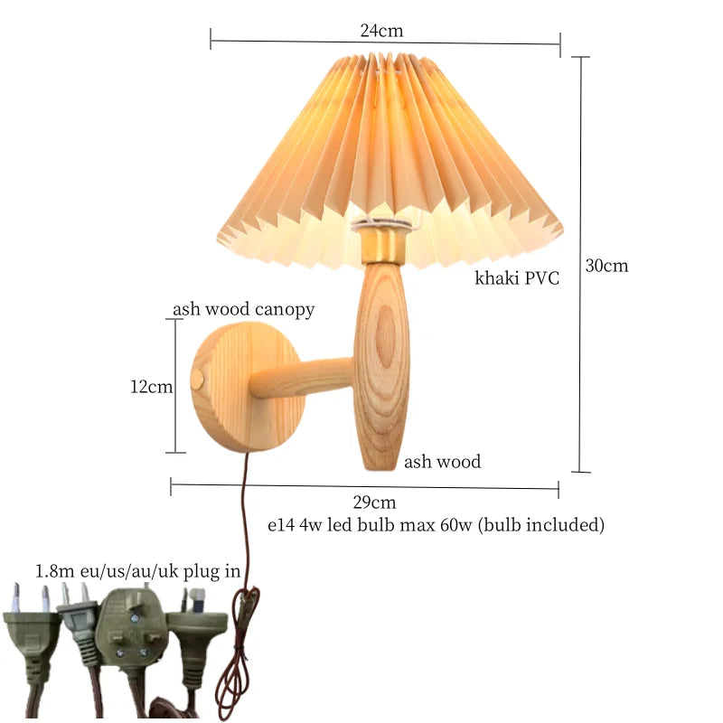 Cream PVC LED Wall Lamps Japanese Walnut Wood Applique Murale