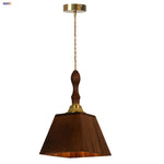 Walnut Wood LED Pendant Light in Copper Japan Style Hanging Lamp