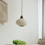 Nordic LED Pendant Light White Ceramic Walnut Wood Hanging Lamp