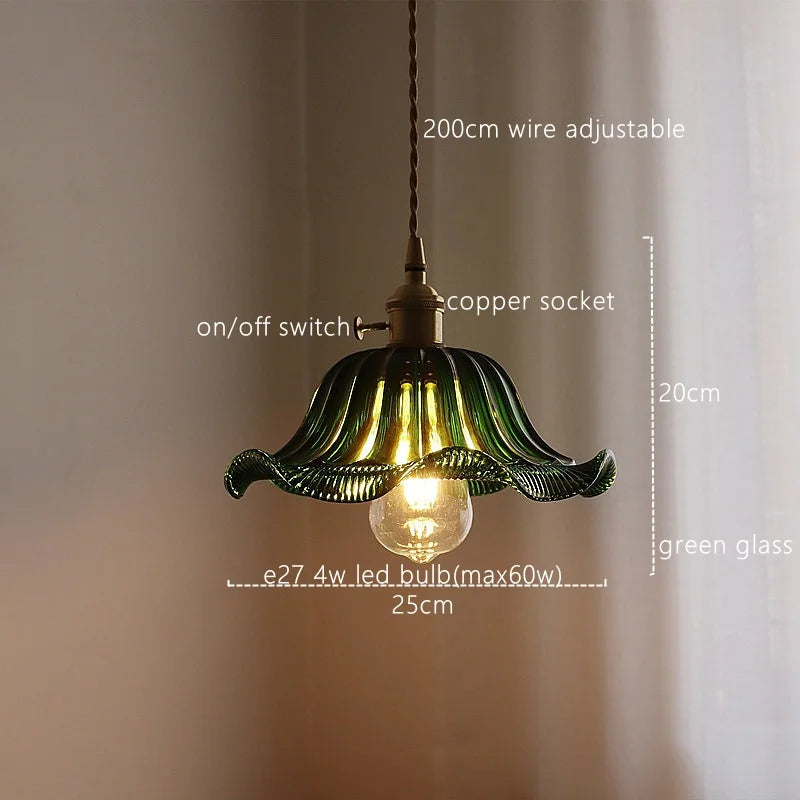 Green Stripe Glass Pendant Lamp Fixture for Home Decor & Kitchen Lighting