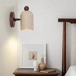 Yellow Travertine Wood Wall Light: Up Down Rotate LED Fixture with Pull Chain Switch.