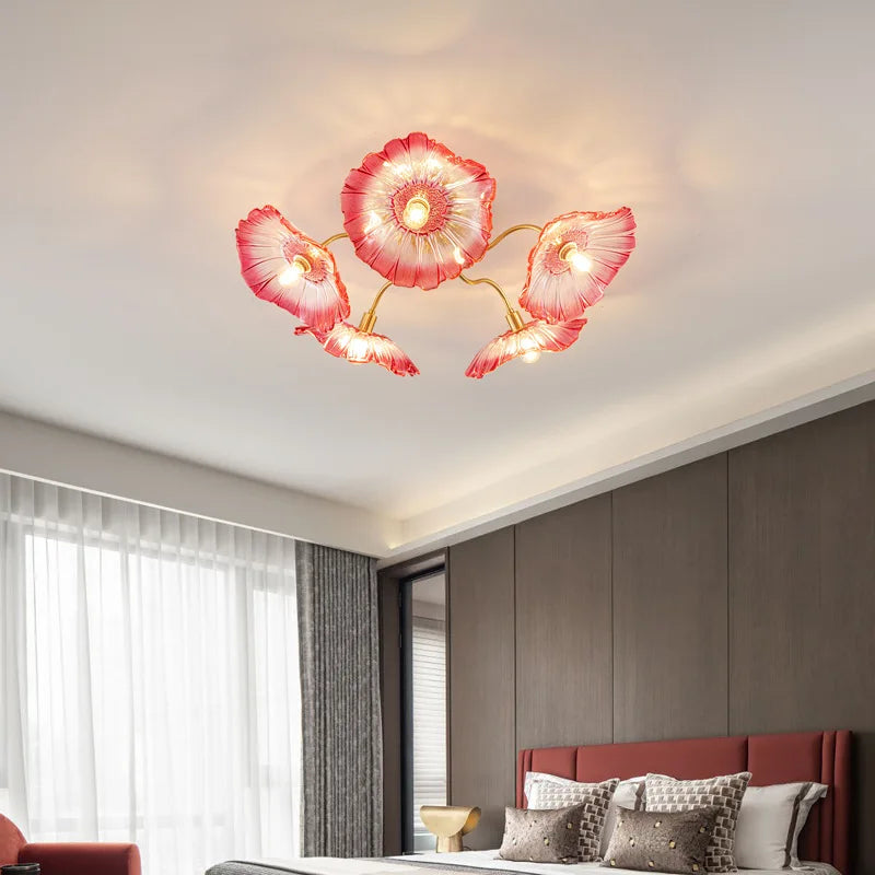 Lotus Leaf Glass Ceiling Chandelier with E14 Bulb