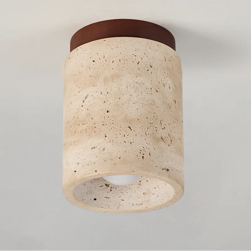 LED Travertine Wood Ceiling Light Fixture - Modern Nordic Restaurant Balcony Lamp