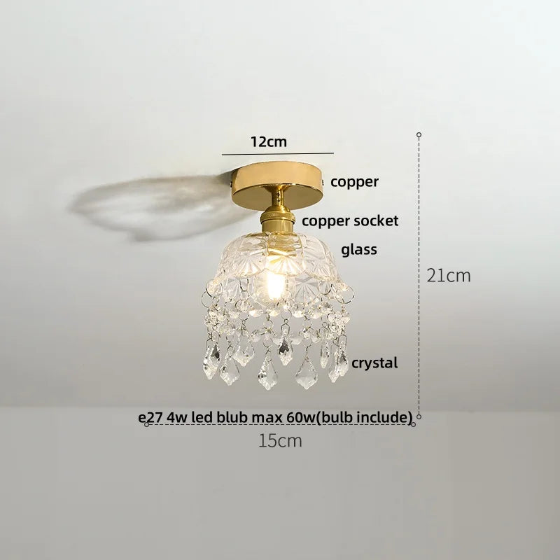 Amber Ice Crack Glass Wood Ceiling Light - Nordic Modern LED Fixture