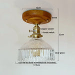 Green Glass LED Ceiling Lamp Nordic Wood Copper Ceiling Lights