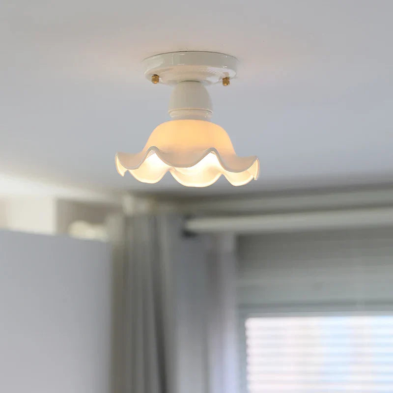 Nordic Modern White Flower Ceramic LED Ceiling Light by Afralia™