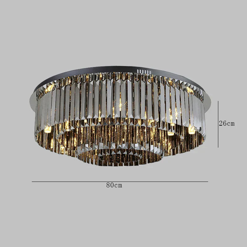 Smoky Grey Crystal Ceiling Light for Living Room Bedroom LED Ambiance
