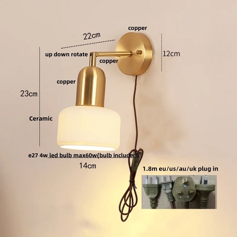 Afralia™ Rotatable Ceramic Wall Lamp with Pull Chain Switch for Bathroom Mirror, Bedroom, Living Room
