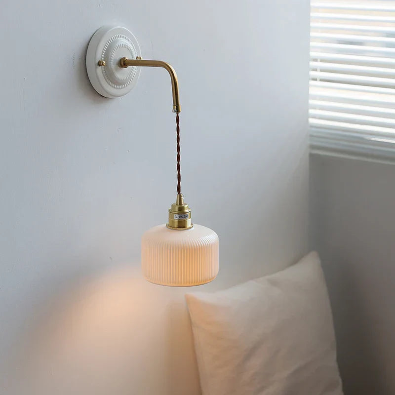 Afralia™ Copper Ceramic LED Wall Light with Pull Chain Switch for Living Room Decor.